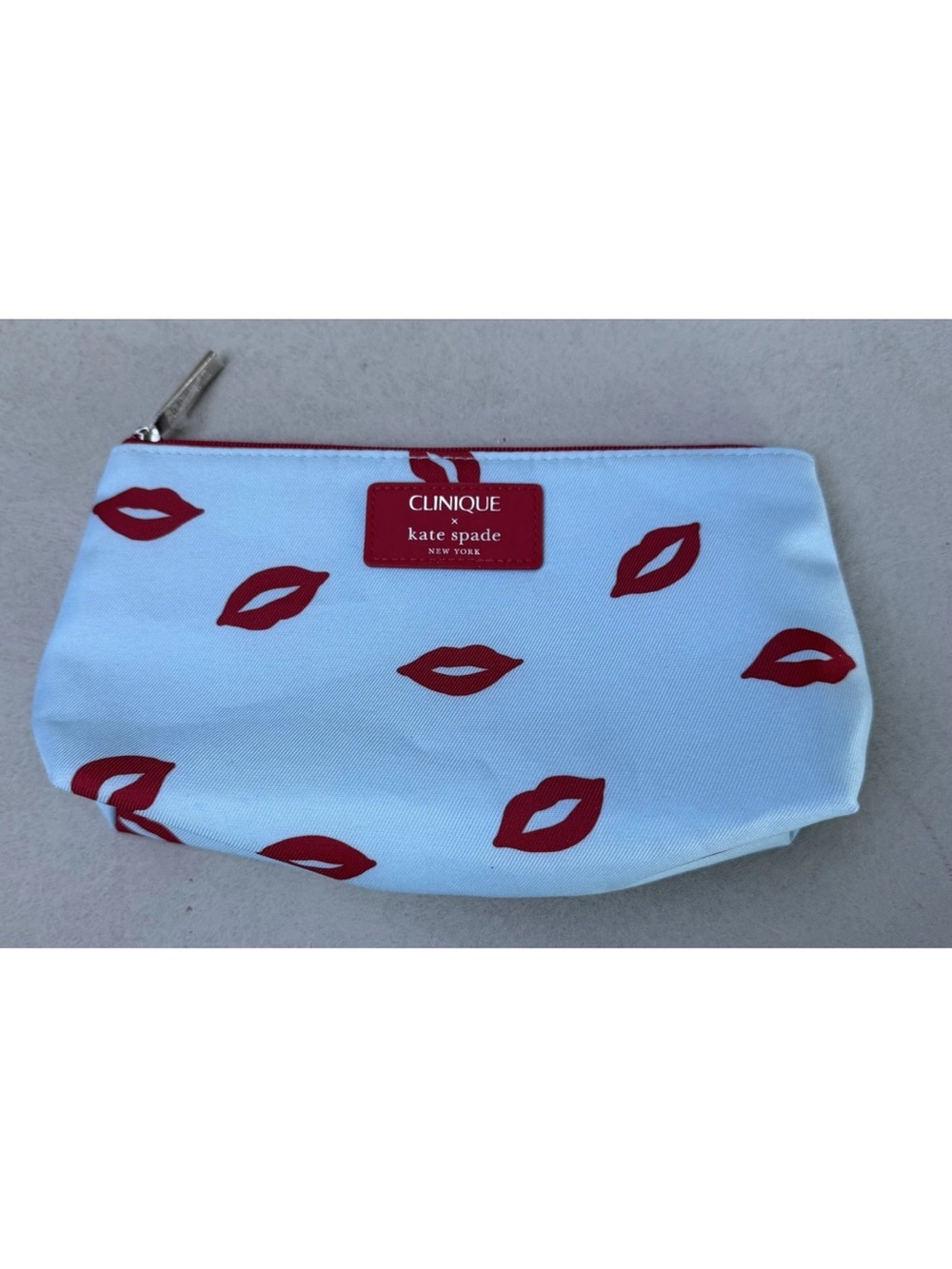 Clinique x Kate Spade White & Red Kiss-Print Cosmetic Pouch